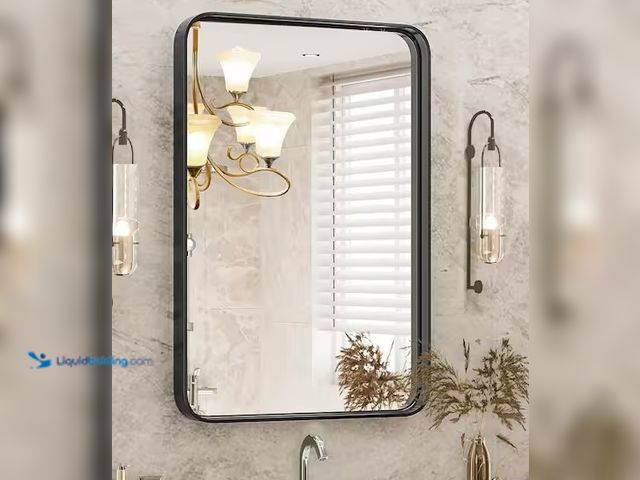 Lot 49-3637932 - 22 in. W x 30 in. H Rounded Rectangle Framed Wall Bathroom Vanity Mirror for Over Sink Wall in Matte...