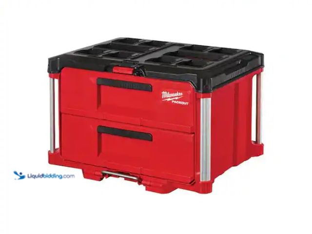 Lot 49-1574835 - Milwaukee PACKOUT 22 in. 2-Drawer Tool Box with Metal Reinforced Corners, Model # 48-22-8442, Slight...