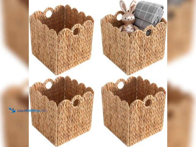 Lot 49-5581793 - Scalloped Wicker Storage Cubes Basket, 12”x12“ Heavy Duty Paper rope/Hyacinth/Seagrass Baskets for S...