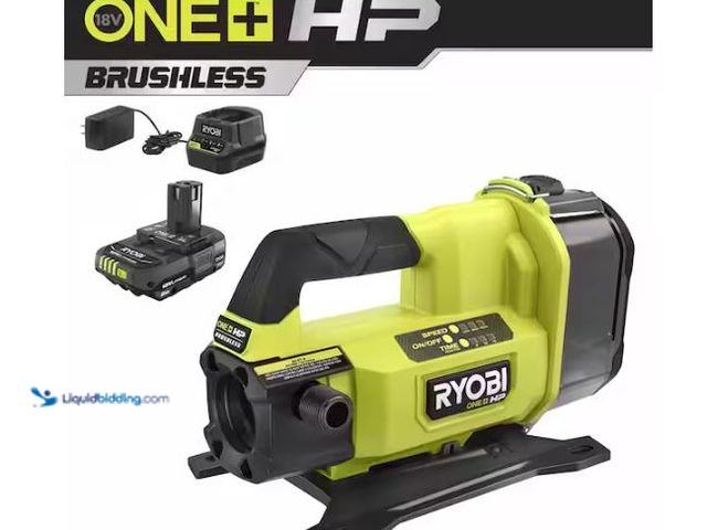 Lot 49-1627562 - RYOBI ONE+ HP 18V 1/4 hp Cordless Battery Powered Transfer Pump with 2.0 Ah Battery and Charger Mode...