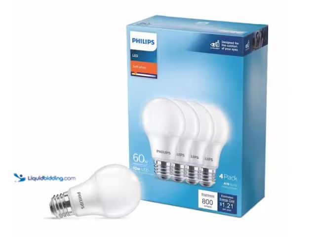 Lot 49-1624545 - Lot of (4) Philips 60-Watt Equivalent A19 Non-Dimmable E26 LED Light Bulb With Eye Comfort Technolog...