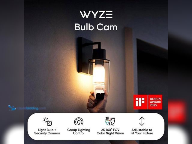 Lot 49-3639343 - Wyze Bulb Cam Plug-In, 2K Wireless HD Security Camera Outdoor Indoor Full Color Day and Night, Dimma...