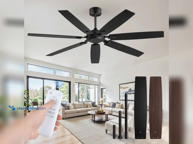 Lot 49-5408706 - 62 Inch Ceiling Fan No Light with Remote Control, Black Ceiling Fans Without Light With 6-Speeds Qui...