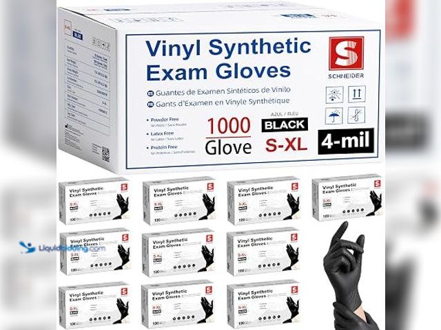 Lot 49-5556035 - Schneider Black Vinyl Exam Gloves, Latex-Free, Powder-Free, Disposable Gloves, for Medical Care, Cle...