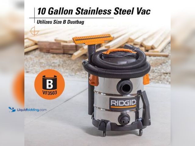Lot 49-3565814 - RIDGID 10 Gal. 6.0 Peak HP Stainless Steel Shop Vacuum Wet Dry Vac. Model # WD1060. Unused
