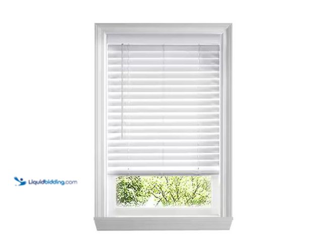 Lot 49-2026310 - Home Decorators Collection White Cordless Faux Wood Blinds for Windows with 2 in. Slats - 59 in. W x...