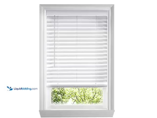 Lot 49-1567328 - Home Decorators Collection White Cordless Faux Wood Blinds for Windows with 2 in. Slats - 34.5 in. W...