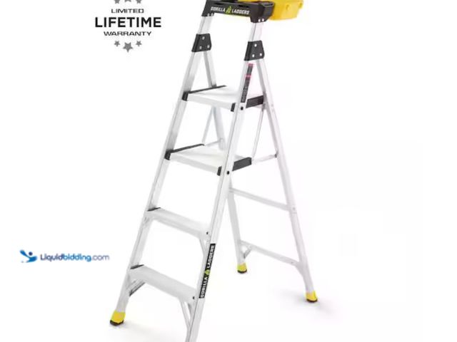 Lot 49-3614818 - Gorilla Ladders 5.5 ft. Aluminum Dual Platform Heavy-Duty Ladder with Project Bucket(10 ft. Reach), ...