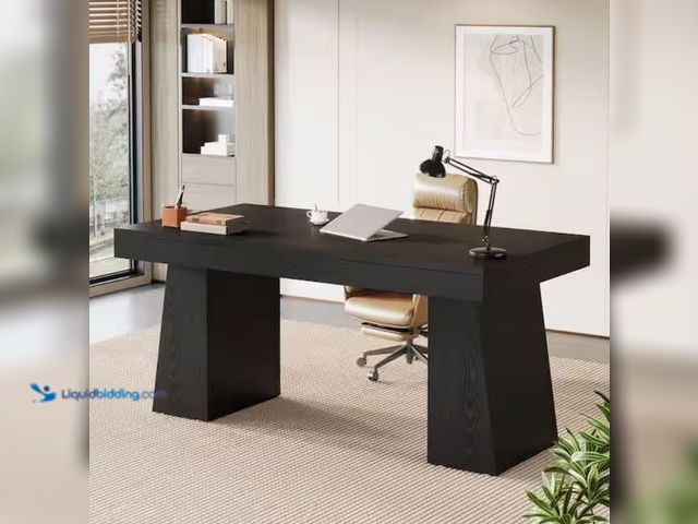 Lot 49-2000964 - BYBLIGHT Moronia 55 in. Rectangle Black Engineered Wood Executive Desk with Strong Support, Computer...