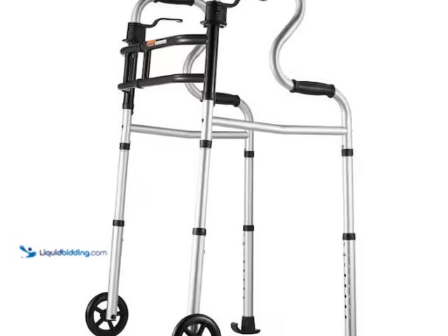 Lot 49-1624420 - VEVOR Folding Walker on Wheels, 3-in-1 Stand-Assist Walker, Adjustable Height & Width, Lightweight A...