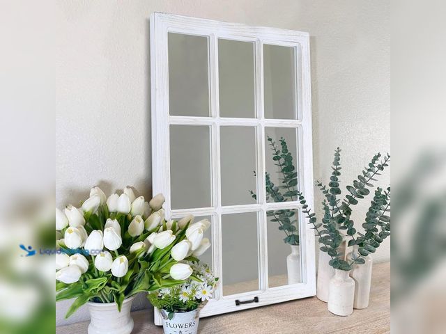 Lot 49-5554296 - LOSOUR Rectangle Mirrors for Wall Decor, Farmhouse Distressed Wood Windowpane Mirror, Rustic Home Wa...