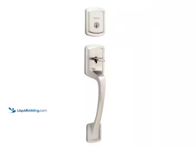 Lot 49-1573133 - Kwikset Prague Satin Nickel Single Cylinder Entry Door Handleset with Round Pismo Knob Featuring Sma...