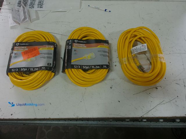 Lot 49-1632044 - Lot Of (3) Southwire 50 ft. 12/3 SJTW Hi-Visibility Outdoor Heavy-Duty Extension Cord with Power Lig...