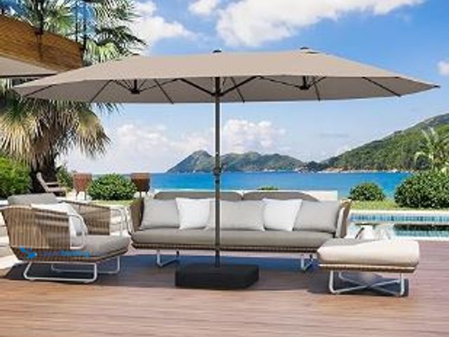 Lot 49-3464367 - 15FT Large Patio Umbrella with Base Included, Outdoor Deck Standing Umbrella with Crank Handle, Doub...