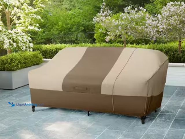 Lot 49-1547667 - Hampton Bay 38 in. L x 77.3 in. W x 31 in. H Beige Patio Furniture Loveseat and Sofa (2-In-1) Cover,...
