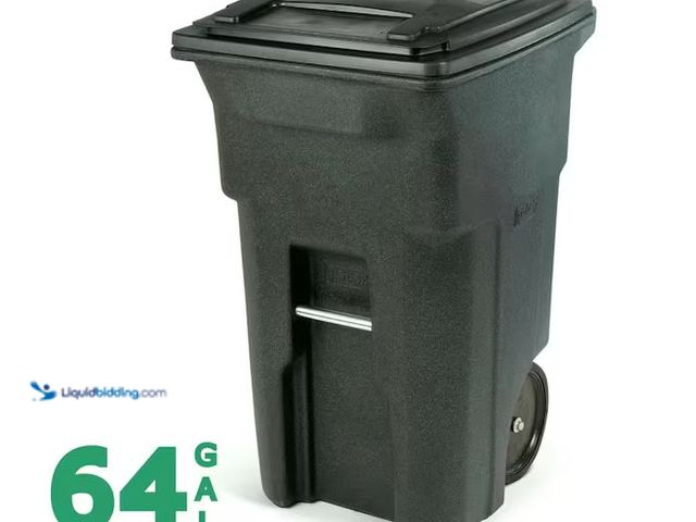 Lot 49-5551855 - Toter
64 Gal. Greenstone Trash Can with Quiet Wheels and Attached Lid, Unused with scuffs, dirty