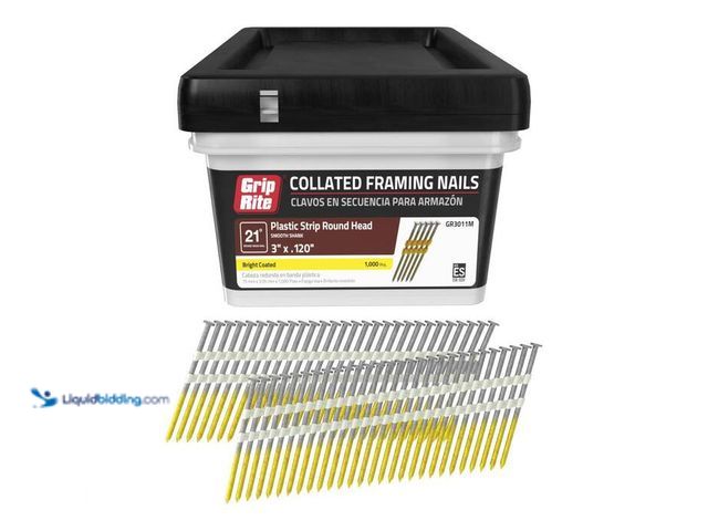 Lot 49-5543968 - Grip-Rite 3 in. x 0.120 in. 21° Plastic Collated Bright Coated Smooth Shank Framing Nails 1000 per B...