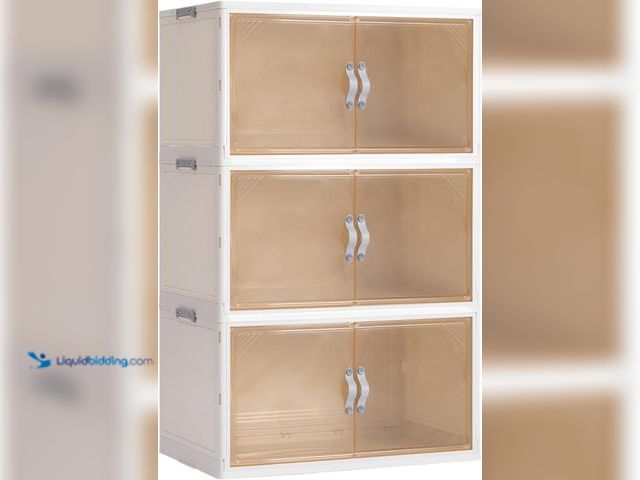 Lot 49-5414256 - Aheonlar 3 Pack Storage Bins with Lid - 22.8 Gal Foldable Stackable Storage Bins with Drawers - Clos...