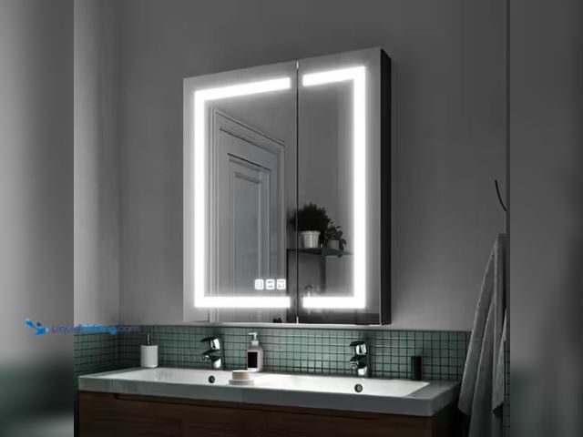Lot 49-2006134 - TOOLKISS 30 in. W x 36 in. H Rectangular Black Aluminum Recessed/Surface Mount Medicine Cabinet with...