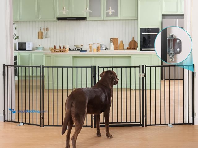 Lot 49-5408598 - No Pawblems Free Standing Dog Gate with Door, 30'' Tall Foldable Dog Fence for Indoor & Outdoor, Up ...