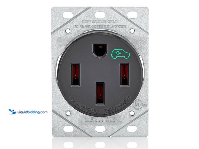 Lot 49-2024387 - 50 Amp 125/250 Volt EV Power Outlet/Receptacle, NEMA 14-50R, Black 1450R (1-Pack). Model # R10-1450R...