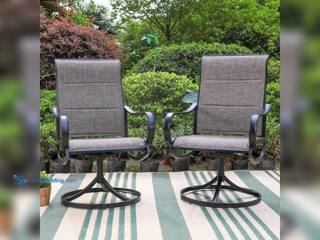 Lot 49-5410011 - Black Swivel Padded Textilene Metal Outdoor Dining Chair with Curve Arms (2-Pack) [Model # THD-E02GF...