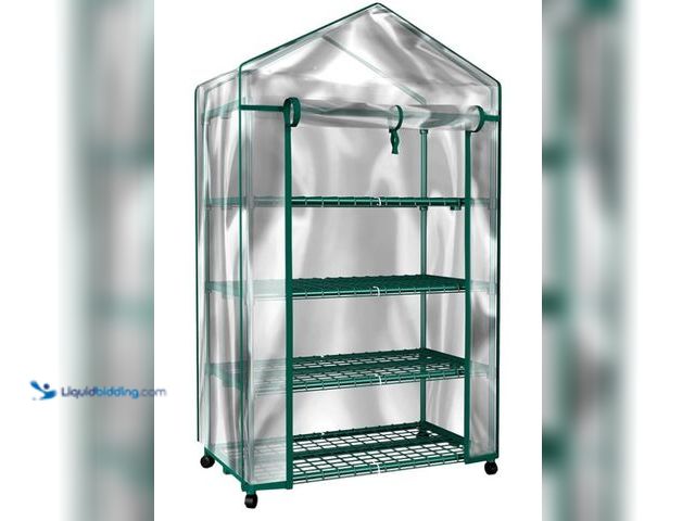 Lot 49-3432184 - 4 Tier Mini Greenhouse - Portable Greenhouse with Locking Wheels and PVC Cover for Indoor or Outdoor...