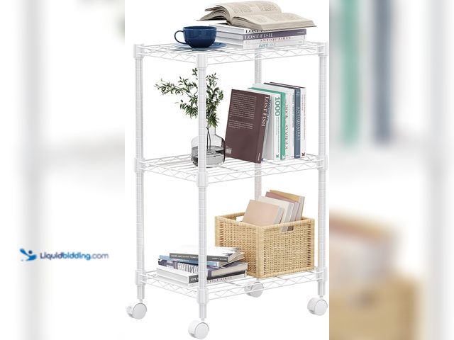 Lot 49-5435617 - 3 Tier Shelf Metal Storage Shelves Wire Rack Closet Organizers with Wheel for Garage Kitchen Bathroo...