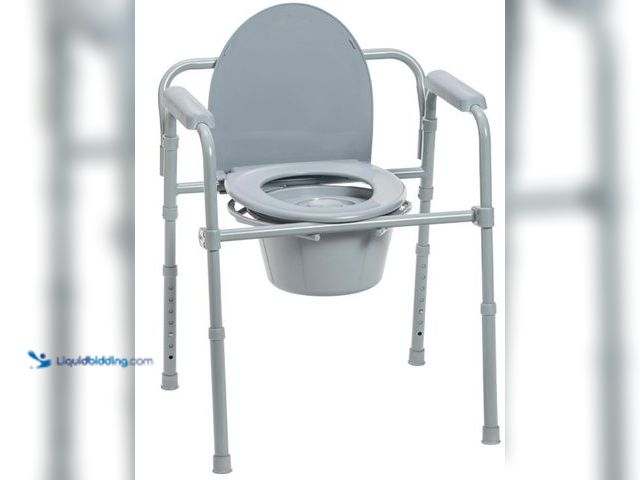 Lot 49-5436102 - Drive Medical 11148-1 Folding Steel Bedside Commode Chair, Portable Toilet, Supports Individuals Wei...