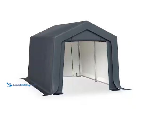 Lot 49-1630718 - PHI VILLA 8 ft. x 12 ft. x 7.3 ft. Carport Garage Storage Shed with Walls and Doors, Galvanized Stee...
