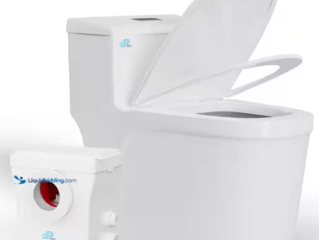 Lot 49-1569126 - Simple Project 1-Piece 0.8/1.28 GPF Dual Flush Elongated Macerating Toilet in White, with 0.8 HP Mac...