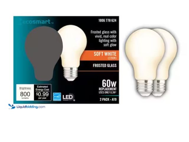 Lot 49-1570523 - Lot of (6) EcoSmart 60-Watt Equivalent A19 Dimmable CEC Frosted Glass Filament LED Light Bulb Soft W...