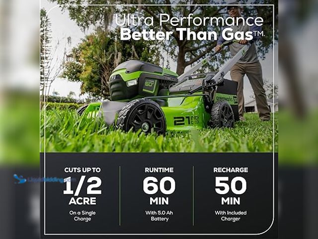 Lot 49-5414532 - Greenworks 60V 21” Cordless (Push) Lawn Mower (LED Lights + Aluminum Handles), 5.0Ah (tool only) [Mo...