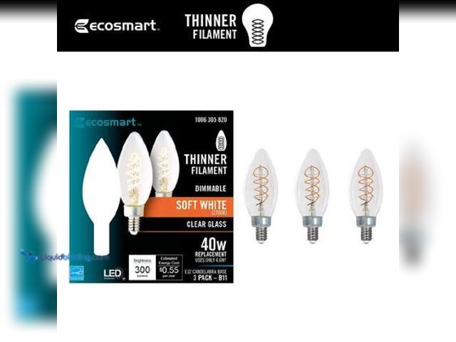 Lot 49-3565664 - QTY 4 - EcoSmart 40-Watt Equivalent B11 Dimmable E12 Candelabra Fine Bendy Filament LED Vintage Edis...