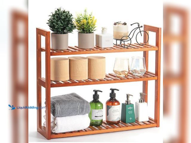 Lot 49-5436623 - Wood Bathroom Shelf, 3-Tier Adjustable Shoes Rack&Plants Rack, Wall-Mounted or Stand for Living Room...