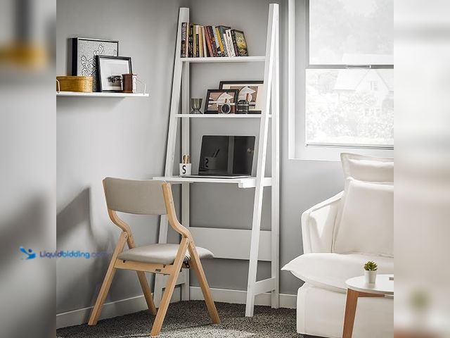 Lot 49-1631955 - Haotian Ladder Desk with Shelves - Wall Desk for Small Space, White, FRG60-W, Model # B01C84IV1U, Un...