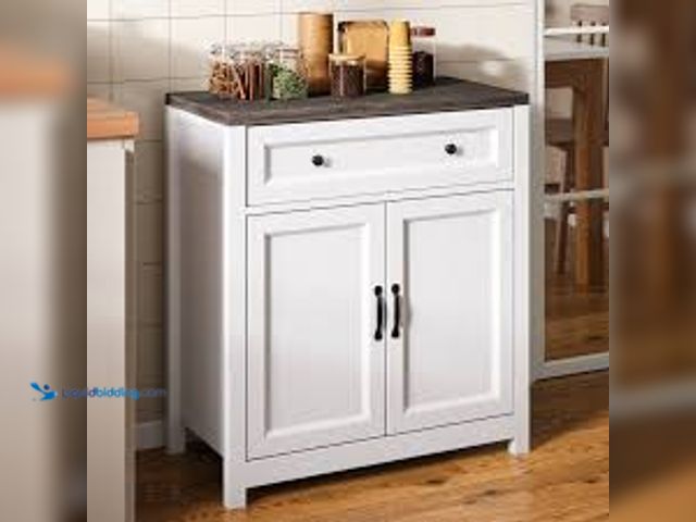 Lot 49-3564219 - Kitchen Buffet Storage Cabinet, Farmhouse Coffee Bar Station … Unused