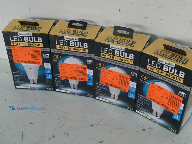 Lot 49-3631415 - Lot of (4) Sensor Brite 60-Watt A15 Soft White LED Light Bulb with Backup Battery, Model # SBTBB-PD6...