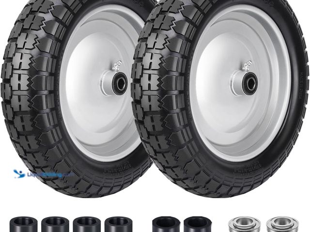 Lot 49-5453038 - 4.80/4.00-8 Tire, 14.5" Flat Free Wheelbarrow Tire and Wheel, 5/8" 3/4" Bearings Solid Replacement T...