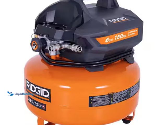 Lot 49-2006677 - RIDGID 6 Gal. 150 PSI Portable Electric Oil-Free Jobsite Pancake Air Compressor with Dual Pressure G...