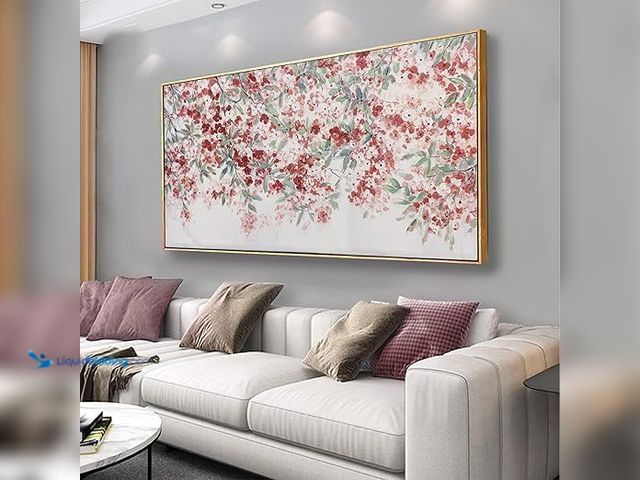 Lot 49-5407529 - Canvas Wall Art Vintage Floral Prints for Wall Decor Framed Artwork Red Flower Retro Canvas Painting...