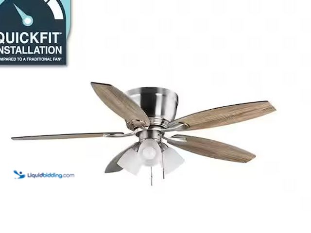 Lot 49-5555510 - Hampton Bay
Sidlow 52 in. Indoor LED Brushed Nickel Hugger Dry Rated Ceiling Fan with 5 QuickInstal...