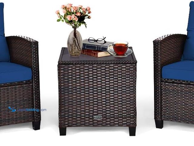 Lot 49-5412534 - COSTWAY 3PCS Patio Furniture Set, PE Rattan Wicker Sofa w/Washable Cushion and Coffee Table, Tempere...