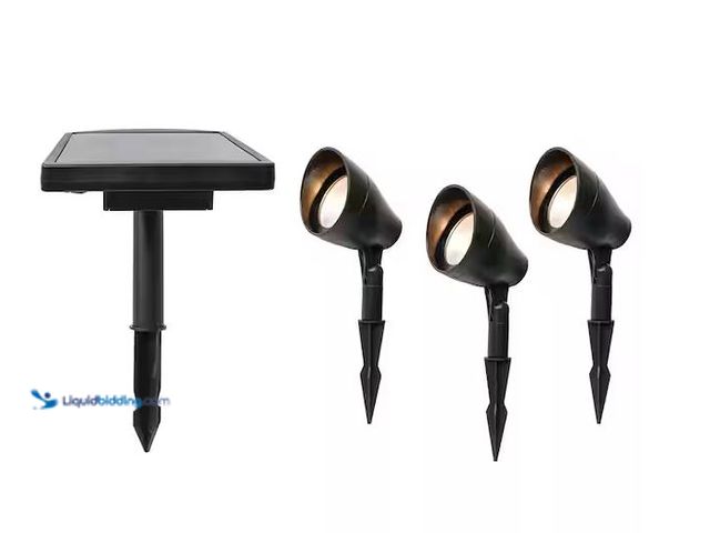 Lot 49-1576534 - Hampton Bay Solar 50 Lumens Black Integrated LED Spotlight with Remote Panel (3-Pack); Weather/Water...