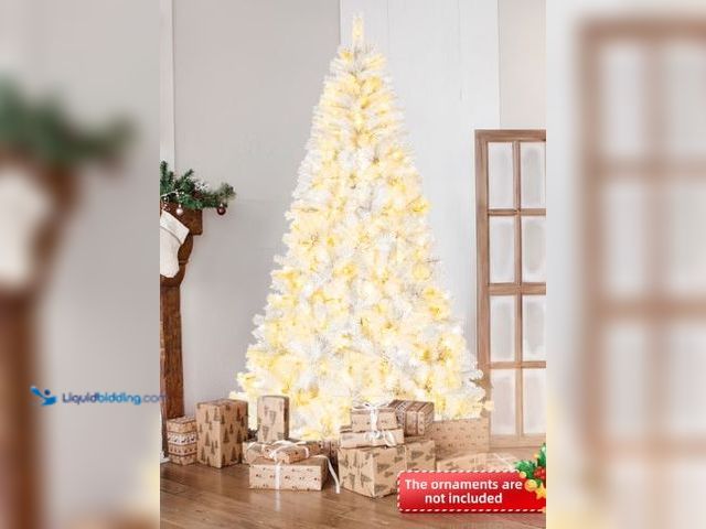Lot 49-1548163 - Ktaxon 8ft Pre-Lit White Christmas Tree with Remote Control, Full Prelighted Xmas Tree with 670 LED ...