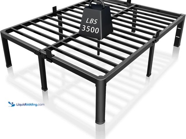 Lot 49-3531705 - ROIL 14 inch Metal Queen Bed Frame with Rounded Corner and Headboard Hole Mattress Retainers 3500LBS...