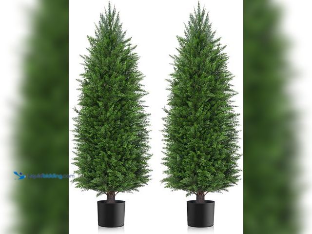 Lot 49-5463591 - 4FT Artificial Topiary Cedar Plants Outdoor, Faux Pine Trees UV Resistant and Potted, 48 Inch Tall F...