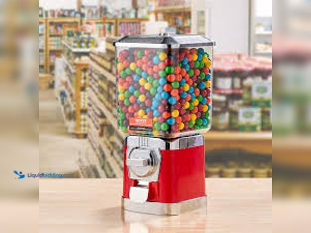 Lot 49-5485622 - SVOPES Gumball Machine for Kids 17 in. H Candy Vending Dispenser Dry Food Dispensers, Red. Model # T...