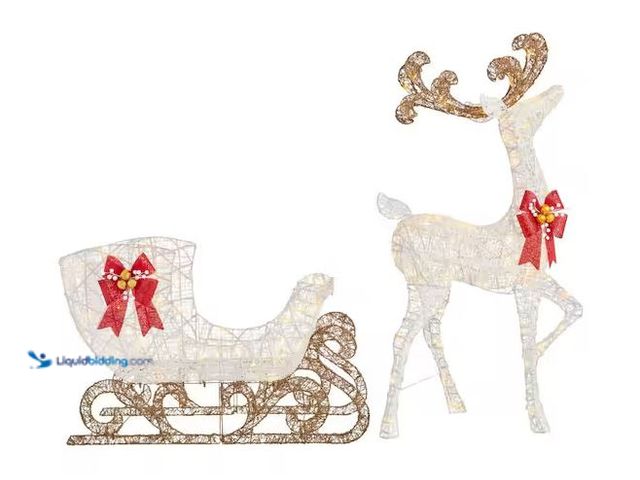 Lot 49-1548152 - Home Decorators Collection 5 ft. Polar Wishes LED Reindeer with Sleigh Holiday Yard Decoration Model...