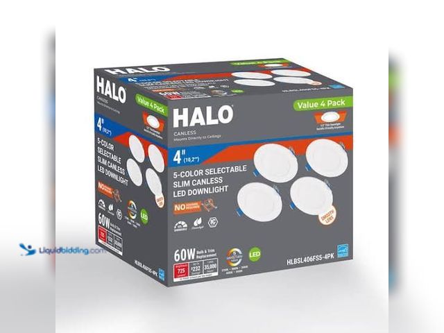 Lot 49-1629146 - HALO HLBSL 4 in. Adjustable Canless Integrated LED Recessed Light, 600 Lumens, 5CCT, White (4-Pack),...